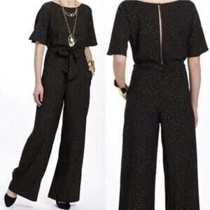 Anthropologie Corey Lynn Halter Cosmos Star Print Jumpsuit Black Gold Sz Medium